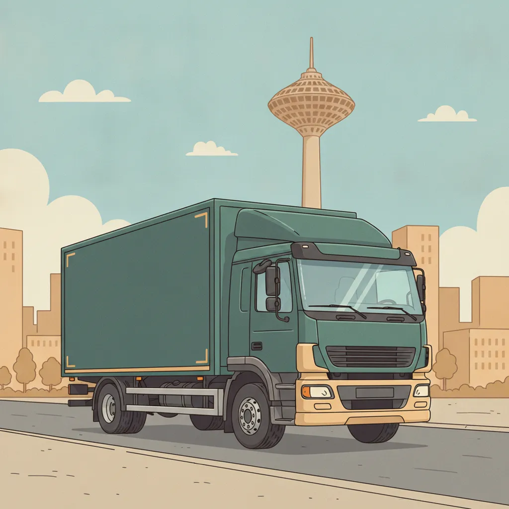 Comic-Illustration: geschlossener Umzugstransporter erreicht Bottrop – Umzug von Duisburg nach Bottrop