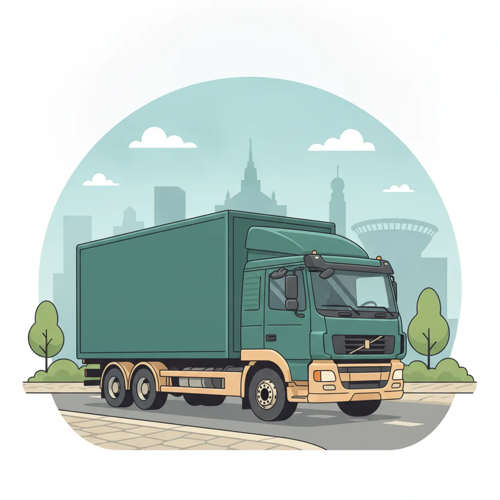 Comic-Illustration: geschlossener Umzugstransporter erreicht Kaiserslautern – Umzug von Duisburg nach Kaiserslautern